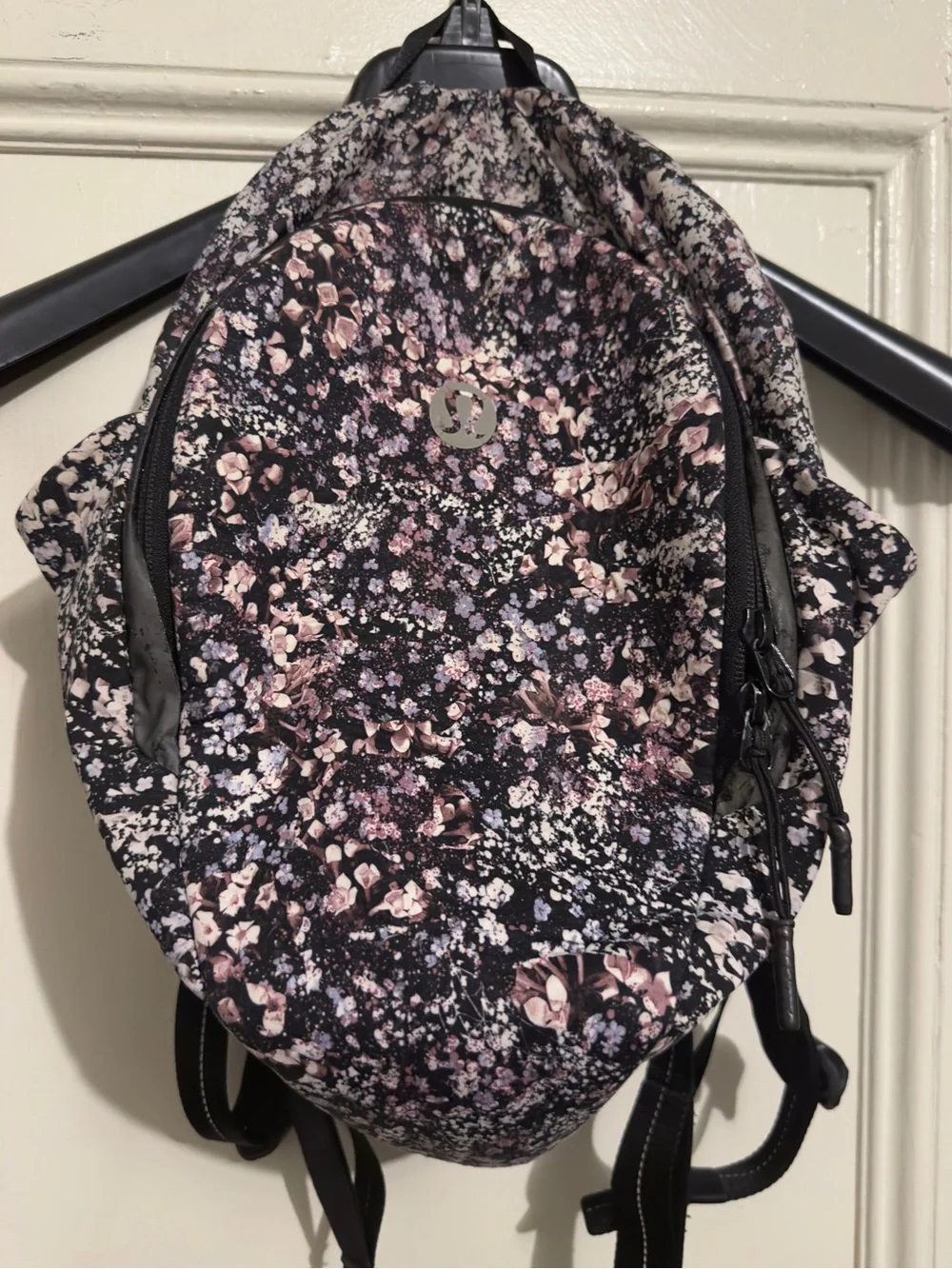 Lululemon Fast and Free 13L Floral Print Women's Backpack - Black and Pink.